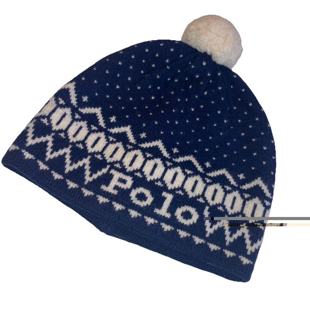 Polo Ralph Lauren Ski Hat Wool‎ Beanie Cap One Size Navy White